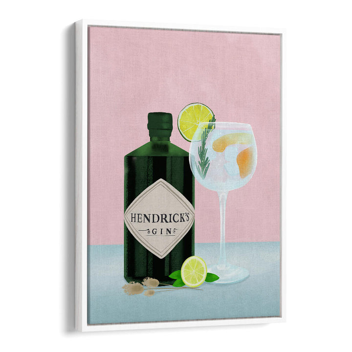 GIN TONIC , BAR artwork: Hendrick's gin bottle with cocktail glass, WhiteFloater