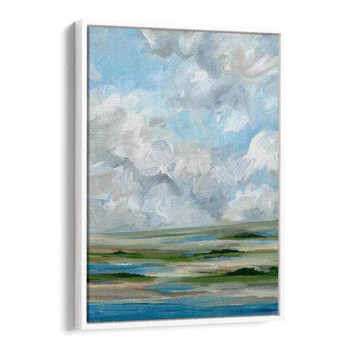 Serene landscape painting titled "MID DAY MARSH, LANDSCAPE PAINTINGS," perfect for enhancing your home decor.
