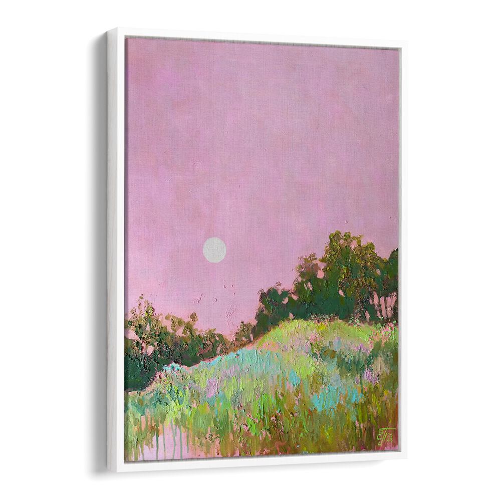 Serene PINK GREEN HILLS, LANDSCAPE PAINTINGS in soft hues, perfect for enhancing any art collection.