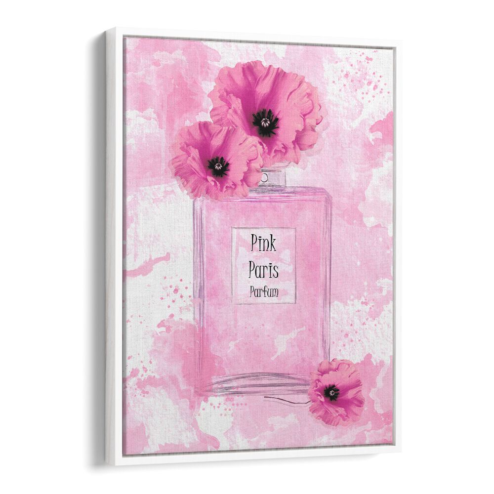 Elegant PINK PARIS PARFUM fashion poster featuring a perfume bottle and pink flowers, perfect for chic decor.