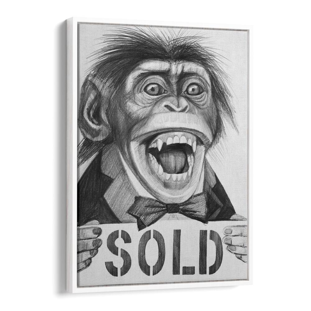 Exciting PRIMAL AUCTIONEER, COMIC POSTERS featuring a playful monkey holding a "SOLD" sign, perfect for collectors.