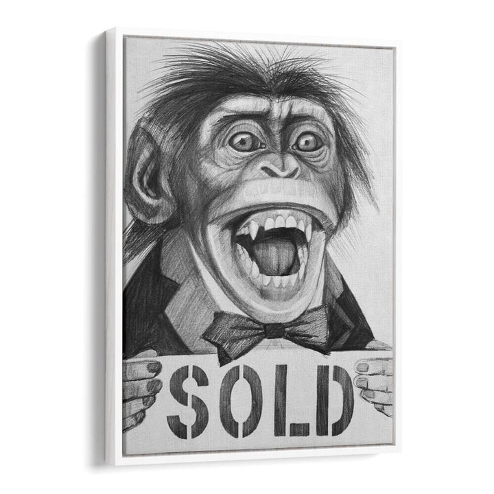 Exciting PRIMAL AUCTIONEER, COMIC POSTERS featuring a playful monkey holding a "SOLD" sign, perfect for collectors.