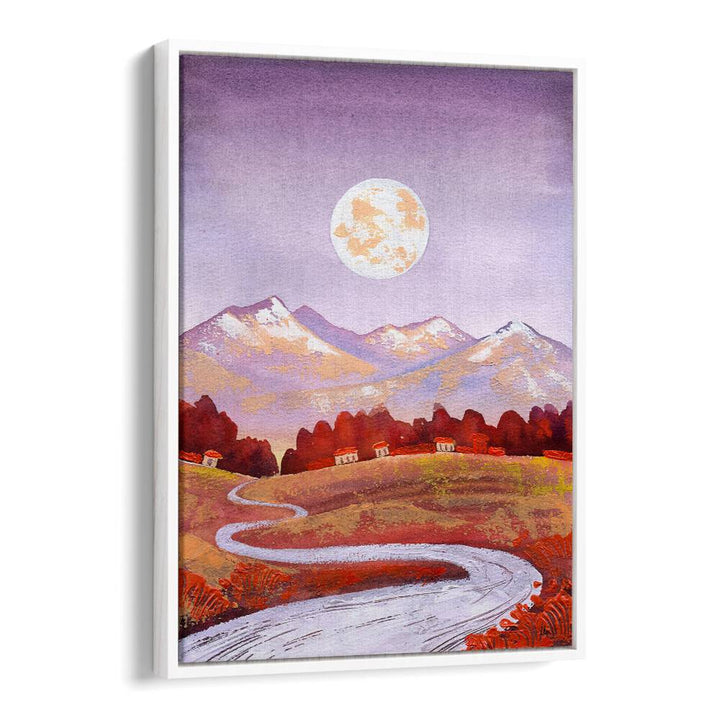 Serene landscape painting featuring a purple moon, part of the FULL MOON PURPLE, LANDSCAPE PAINTINGS collection.