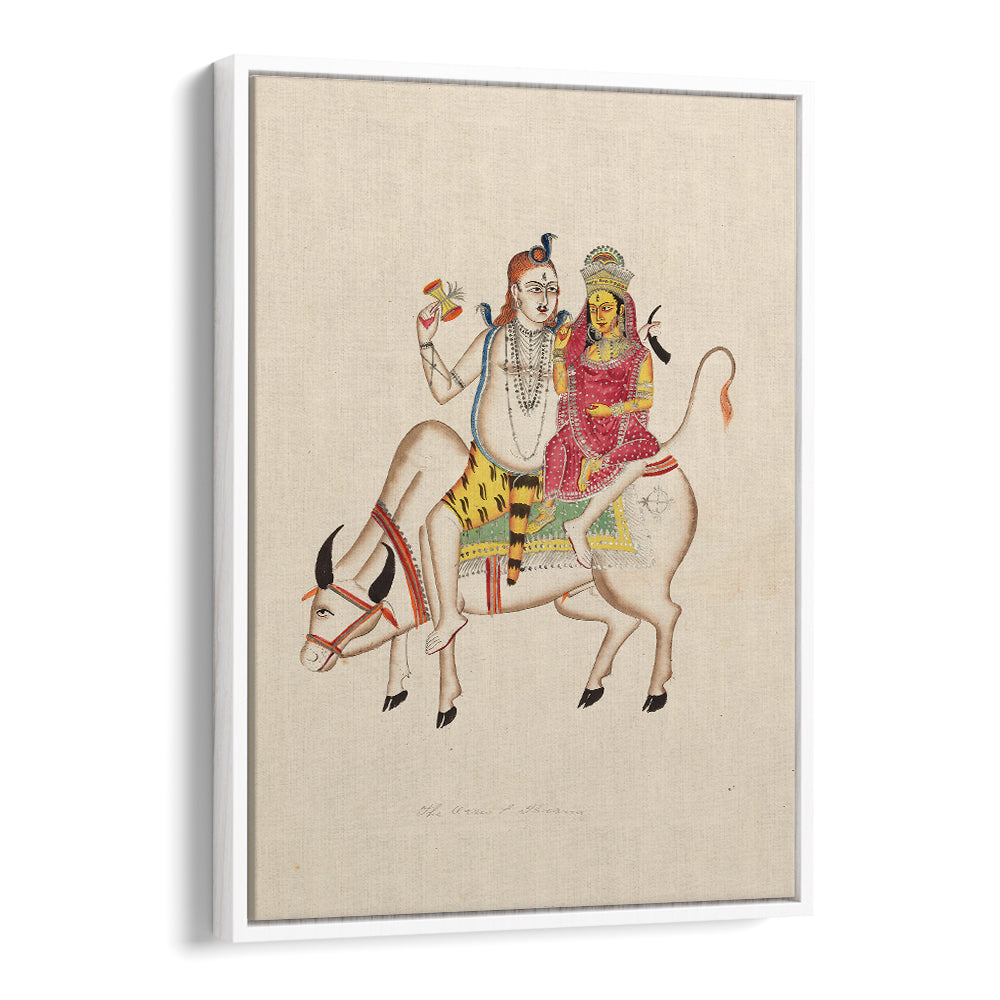 SHIVA AND PARVATI SEATED ON NANDI , INDIAN ART PAINTINGS