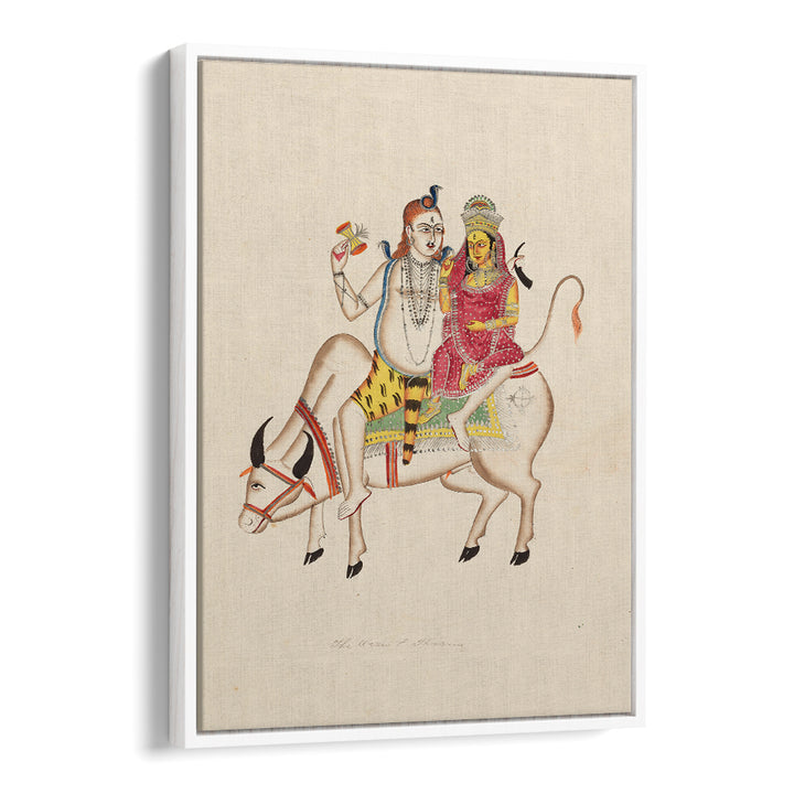 SHIVA AND PARVATI SEATED ON NANDI , INDIAN ART PAINTINGS