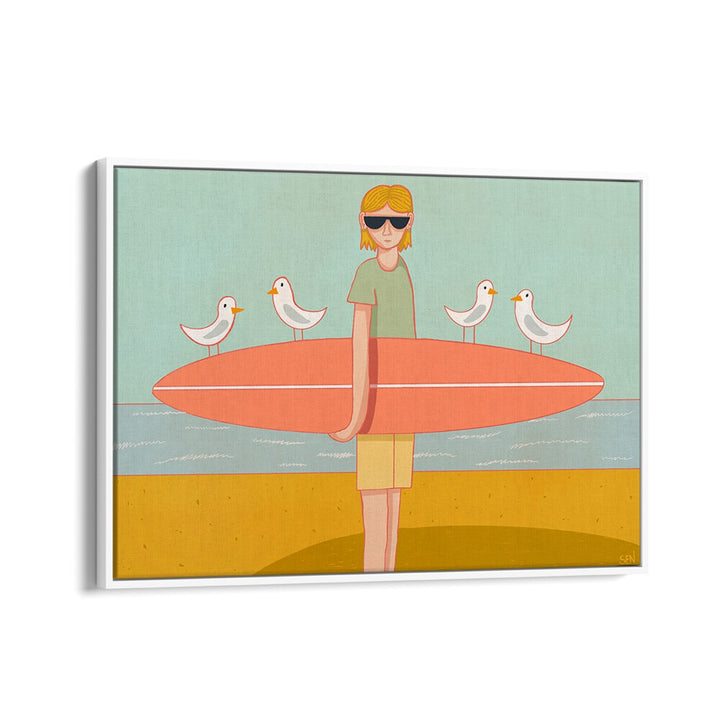 Bright and playful SEAGULL SURF CREW, BEACH PAINTINGS showcasing surf culture and coastal charm for any space.