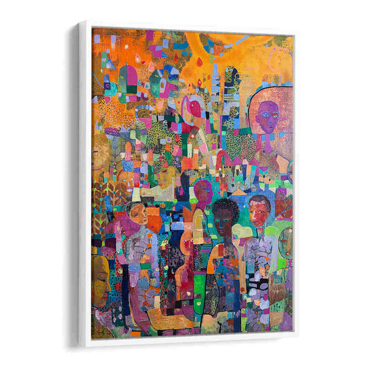 TAKE A KNEE , ABSTRACT PAINTINGS by WhiteFloater - vibrant layered abstract canvas with gestural brushwork and figurative motifs