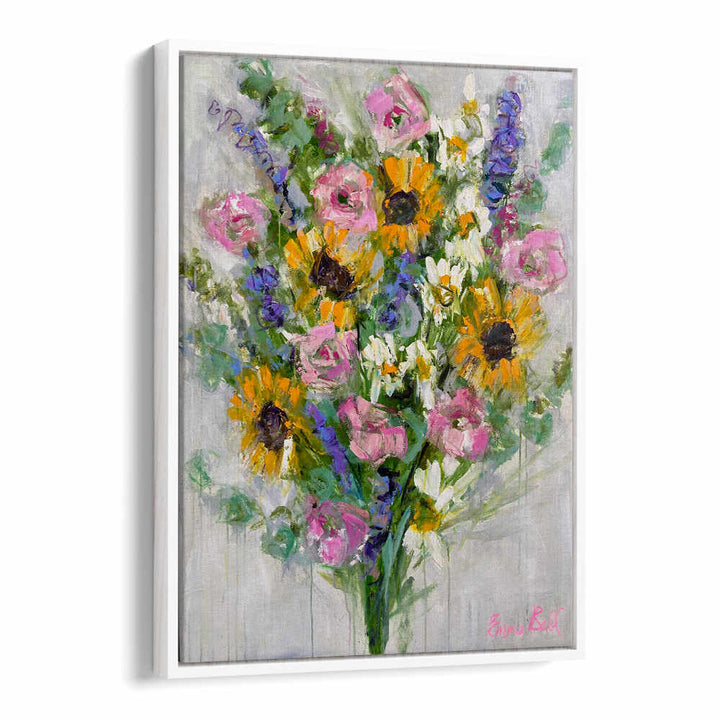 Vibrant Sunflowers Bouquet, floral flower paintings filled with bold colors and abstract brushstrokes, perfect for decor.