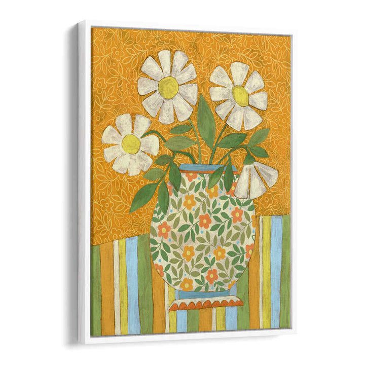 WHITE DAISIES IN A PATTERNED VASE