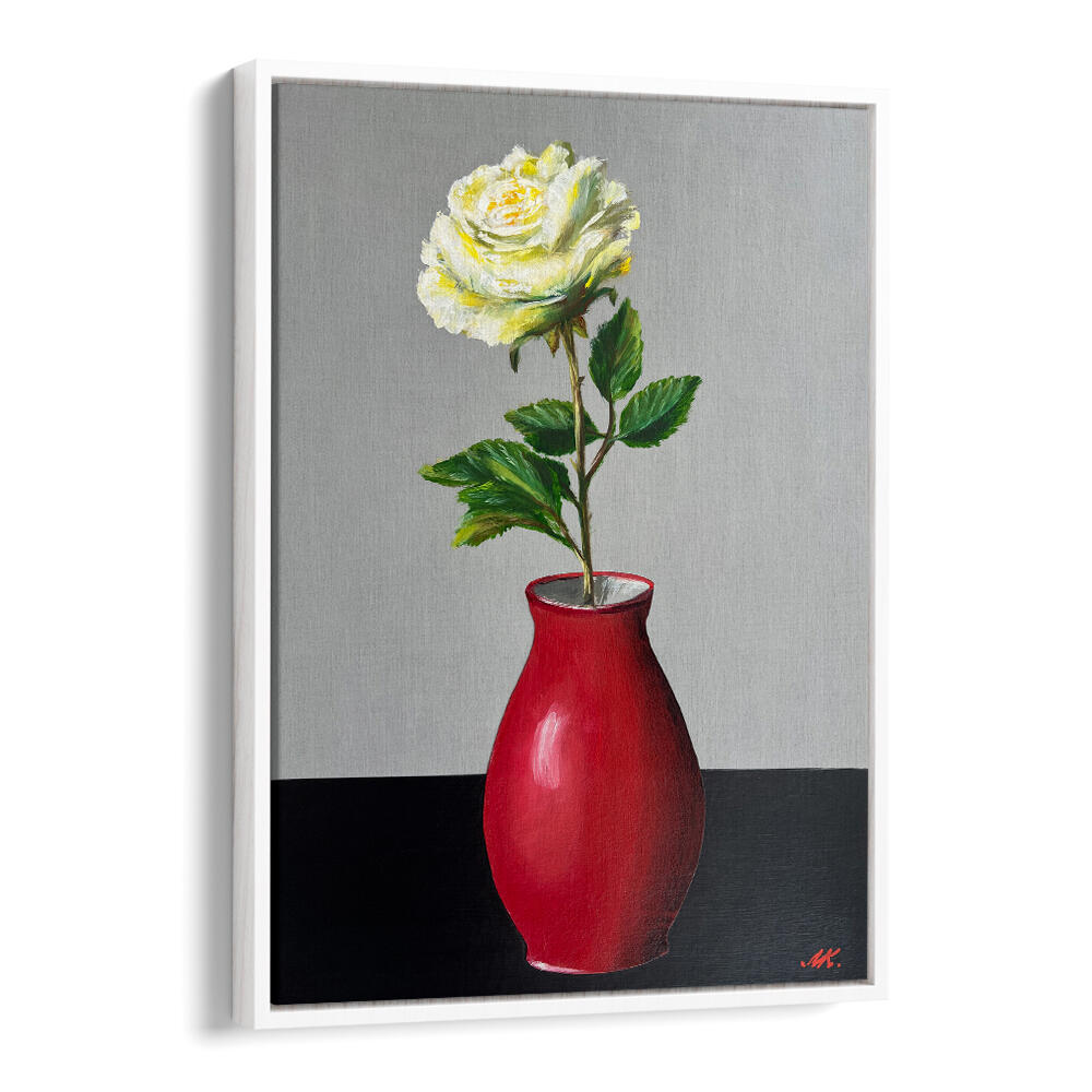 WHITE ROSE IN A RED VASE