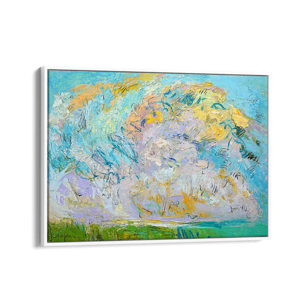 WhiteFloater WHIMSICAL CLOUDSCAPE , LANDSCAPE PAINTINGS pastel dreamlike clouds, luminous horizon, framed artwork