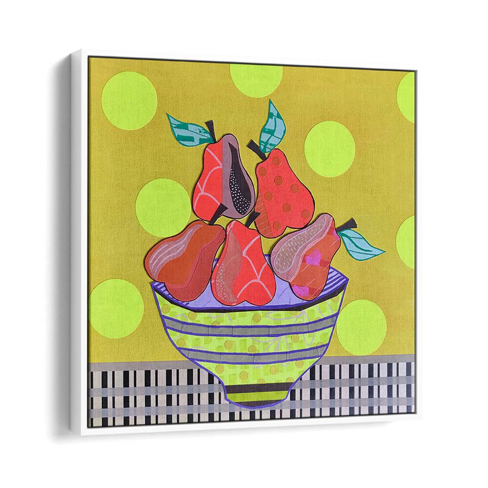 Colorful "Pears and Tears, Kitchen Posters" featuring whimsical pears in a decorative bowl, perfect for home décor.