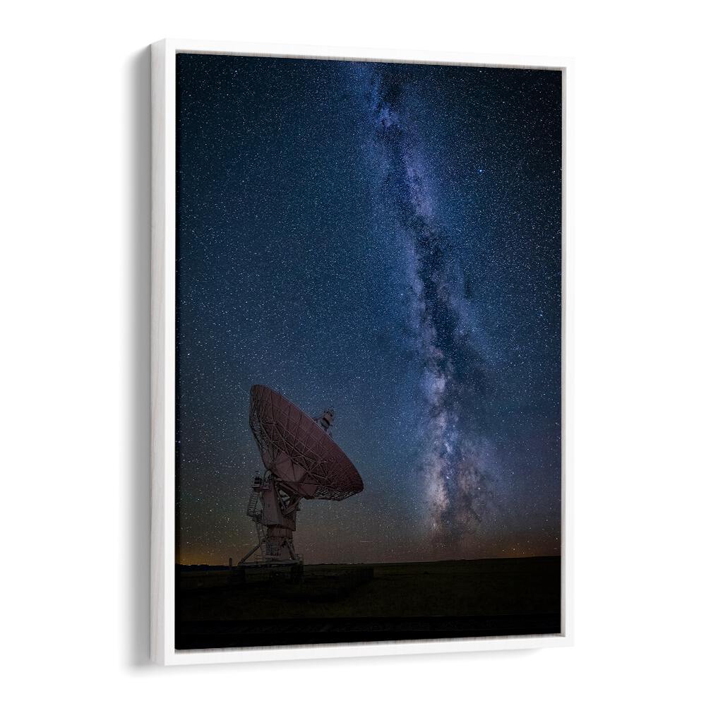 Transform your space with stunning CONTACT, PHOTOGRAPHY PRINTS showcasing the Milky Way and a satellite dish.