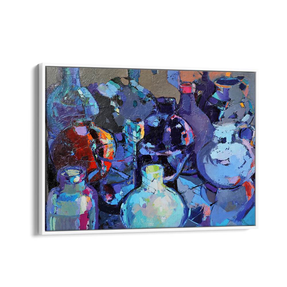 Colorful abstract painting featuring GLASS JUGS, perfect for adding elegance to your space. Ideal for art lovers.