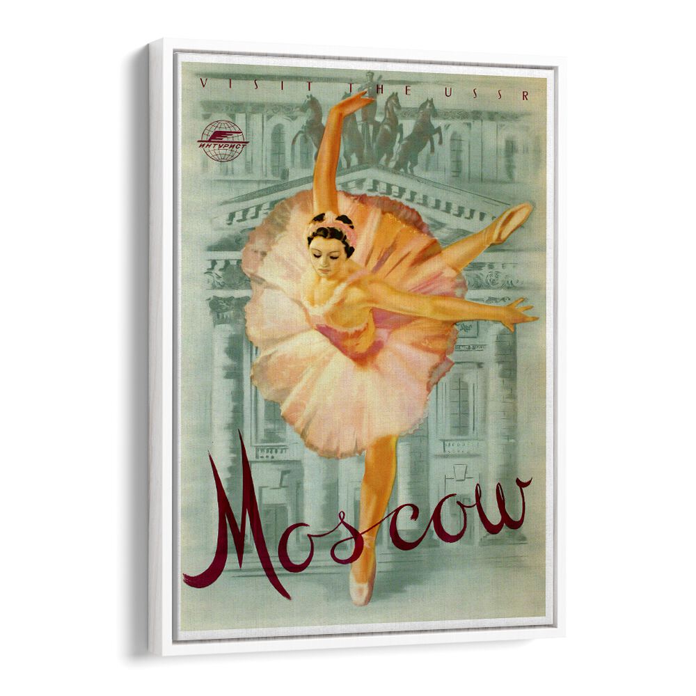 Moscow I, Vintage Travel Posters showcase a graceful dancer against the city's historic backdrop, capturing Russia's charm.