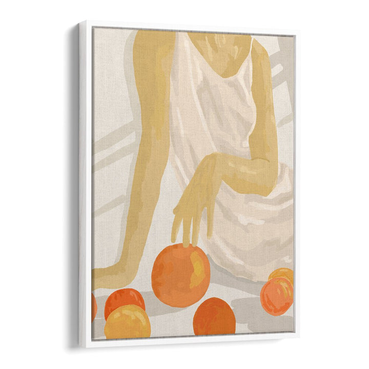 Elegant TANGERINE GRACE, PORTRAITS featuring a serene figure surrounded by vibrant tangerines, perfect for any home.