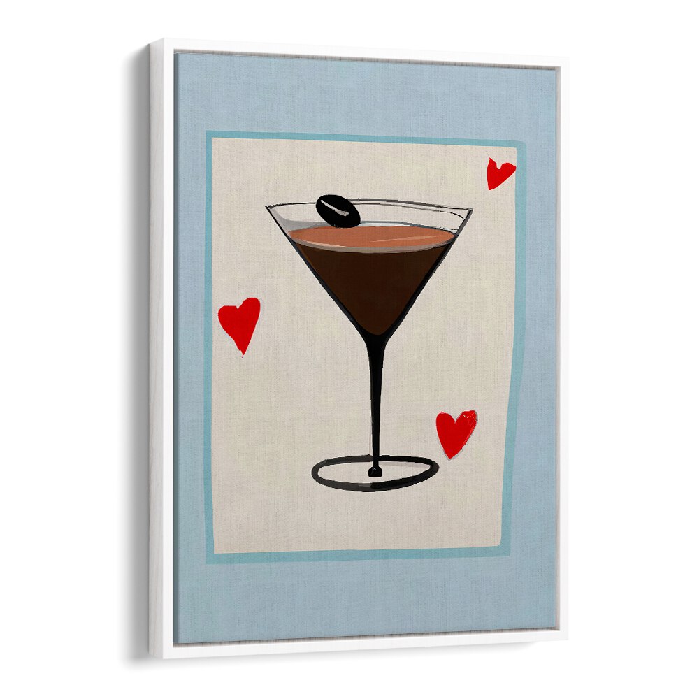 ESPRESSO MARTINI BABY , BAR art with a stylized martini glass and red hearts, perfect for modern cafe decor.