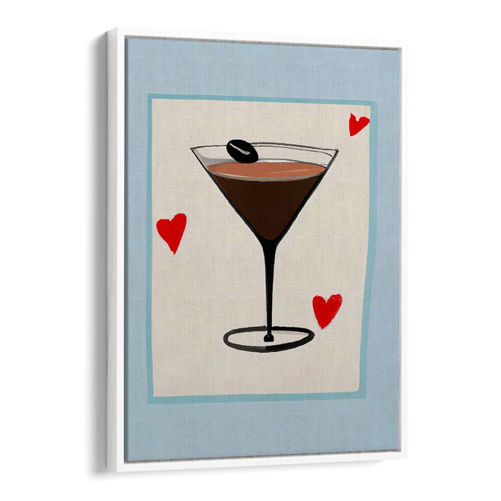 ESPRESSO MARTINI BABY , BAR art with a stylized martini glass and red hearts, perfect for modern cafe decor.