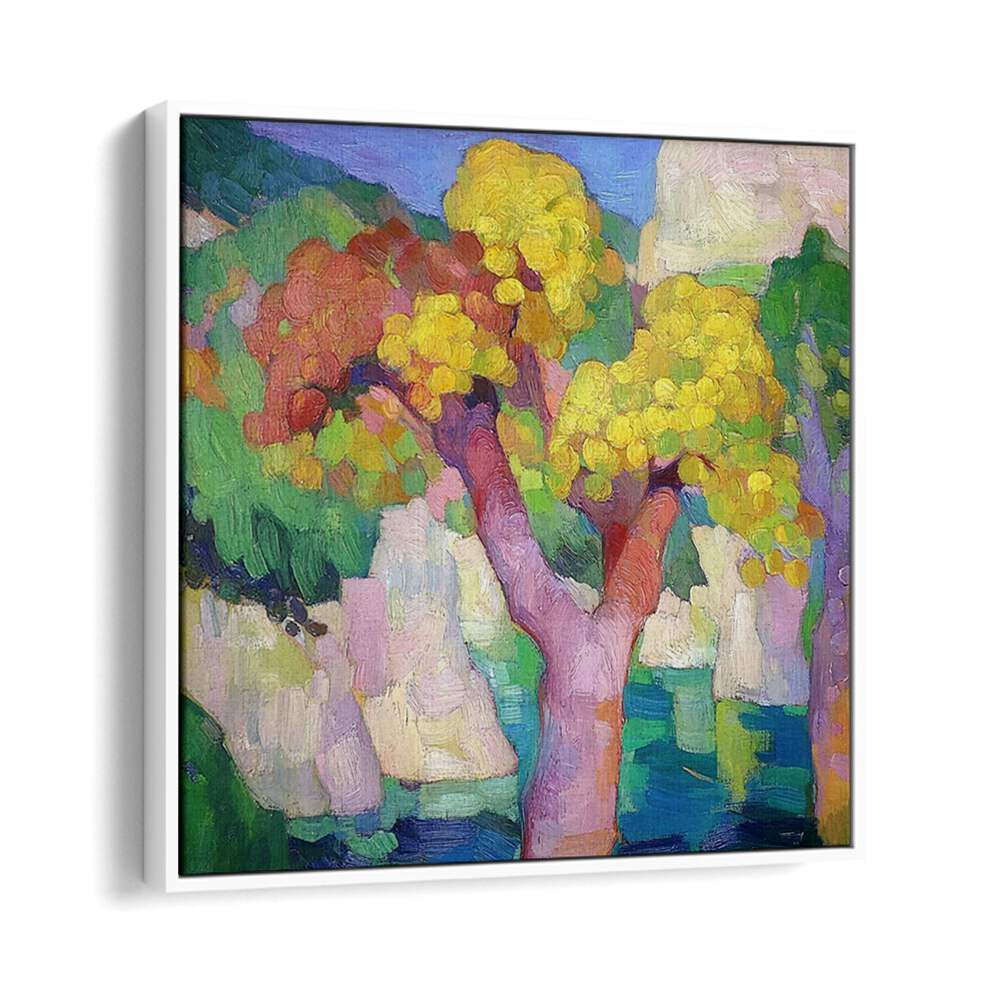 Vibrant depiction of the COLOURFUL TREES OF MALLORCA, perfect for enhancing your art collection or home decor.