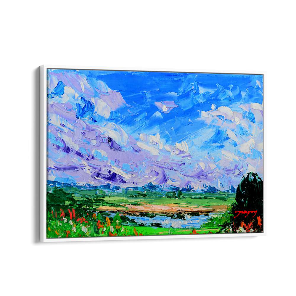 Vibrant landscape painting featuring wildflowers and sky, perfect for your home decor collection. WILDFLOWERS AND SKY, LANDSCAPE PAINTINGS.