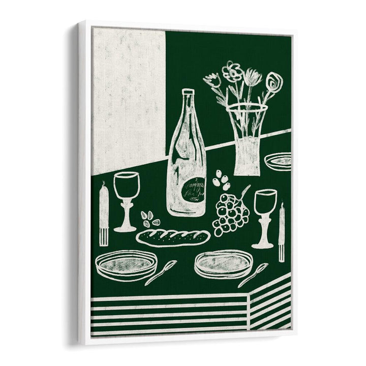 Elevate your culinary space with GREEN HARMONIA, KITCHEN POSTERS showcasing elegant dining elements and a serene design.