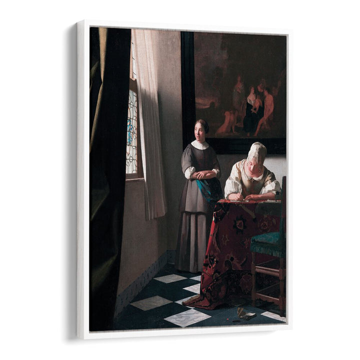 LADY WRITING A LETTER WITH HER MAID (CA. 1670–1671)  BY JOHANNES VERMEER, VINTAGE PAINTINGS