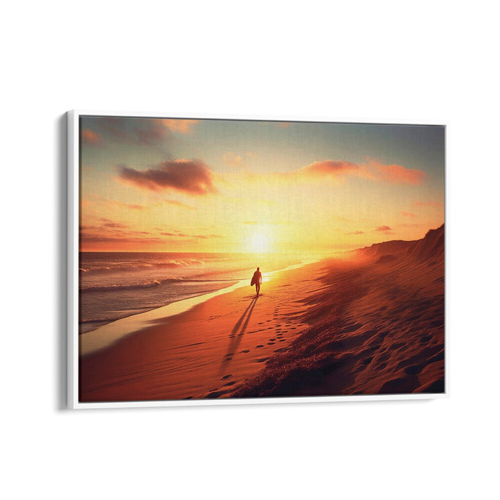 Tranquil SUNSET BEACH scene showcasing golden sands and serene waves, perfect for beach lovers and art collectors.