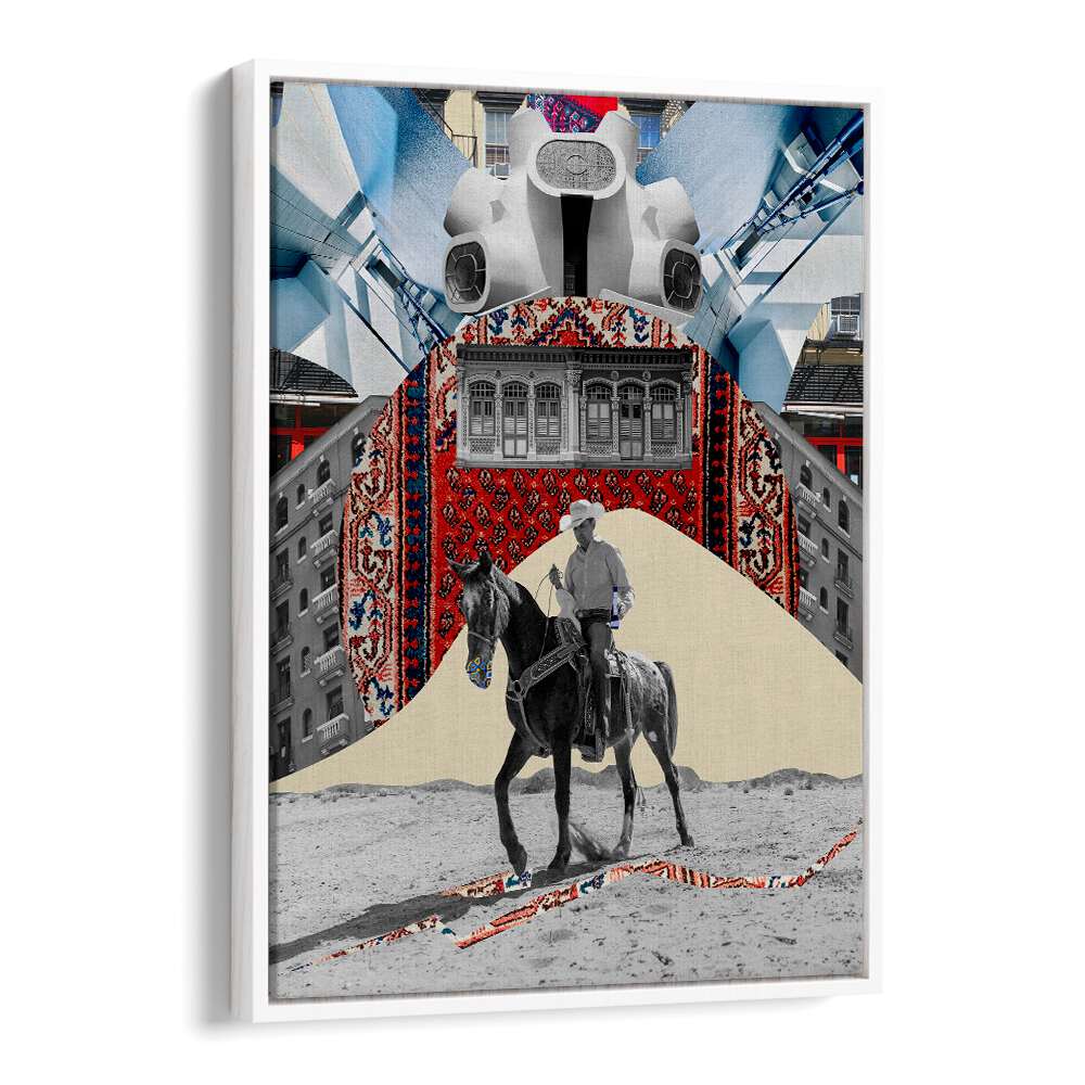 Surreal art print featuring a horseman against a vibrant backdrop, perfect for art lovers seeking unique decor. HORSEMAN, SURREAL ART PRINTS.