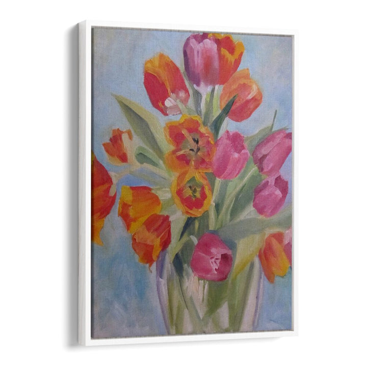 RED AND ORANGE TULIPS , FLORAL FLOWER PAINTINGS