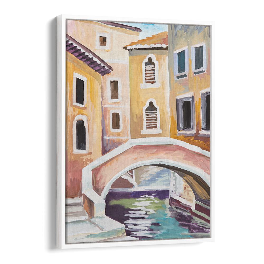 Gondolas and Arches Vintage European Paintings in White Floater Frame