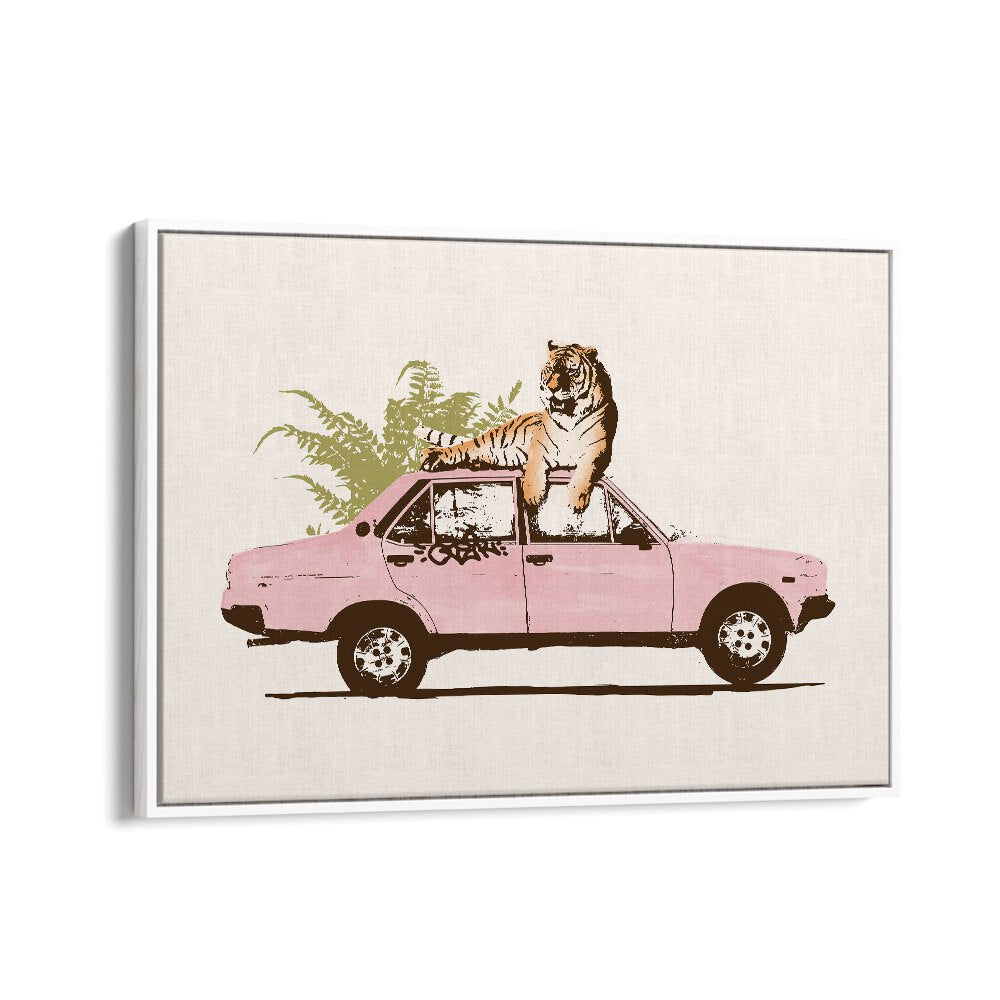 TIGER ON CAR BY FLORENT BODART, AUTOMOTIVE ART PRINTS