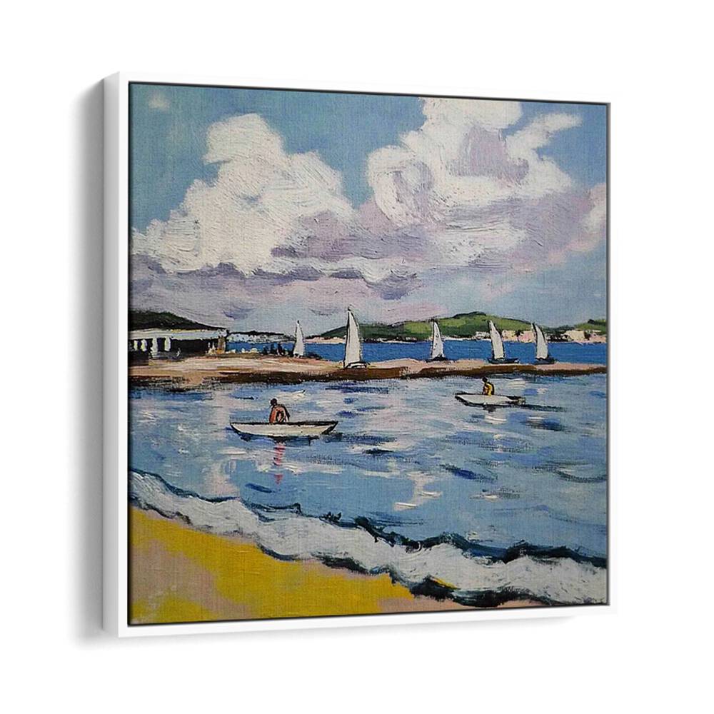Experience tranquility with SAILBOATS ON THE BEACH, a beautiful artwork capturing serene coastal scenes.