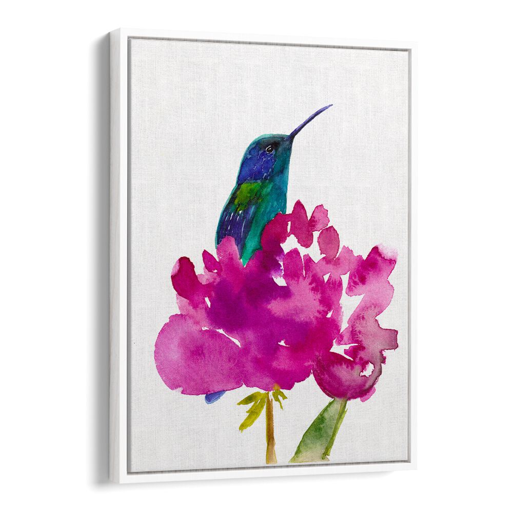 HUMMINGBIRD IN A PEONY , ANIMAL PAINTINGS