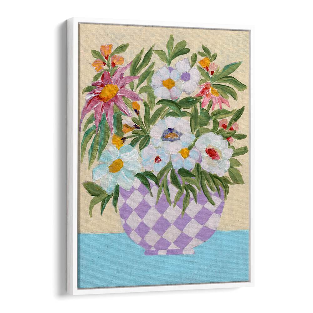 CHECKERD POT , FLORAL FLOWER PAINTINGS