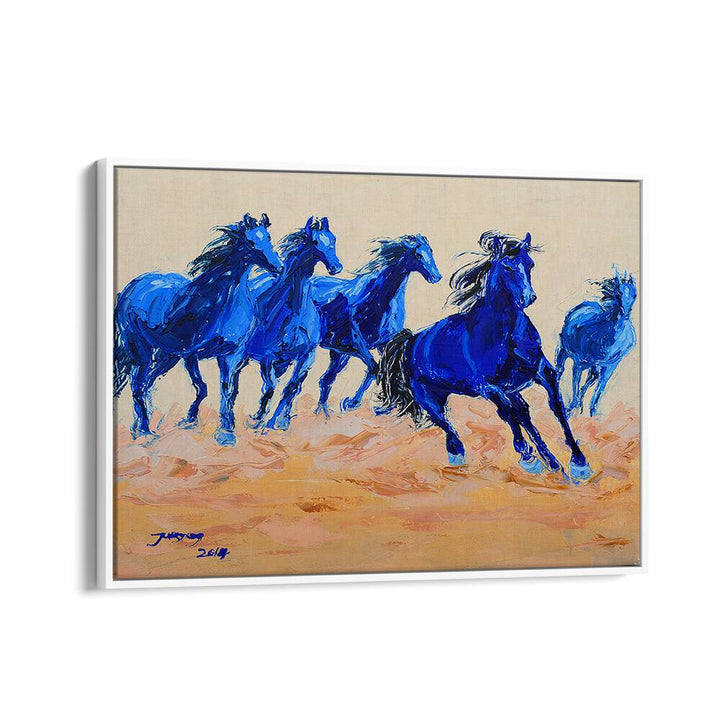 Vibrant blue horses in motion featured in HORSE III, ANIMAL PAINTINGS, perfect for animal art enthusiasts.