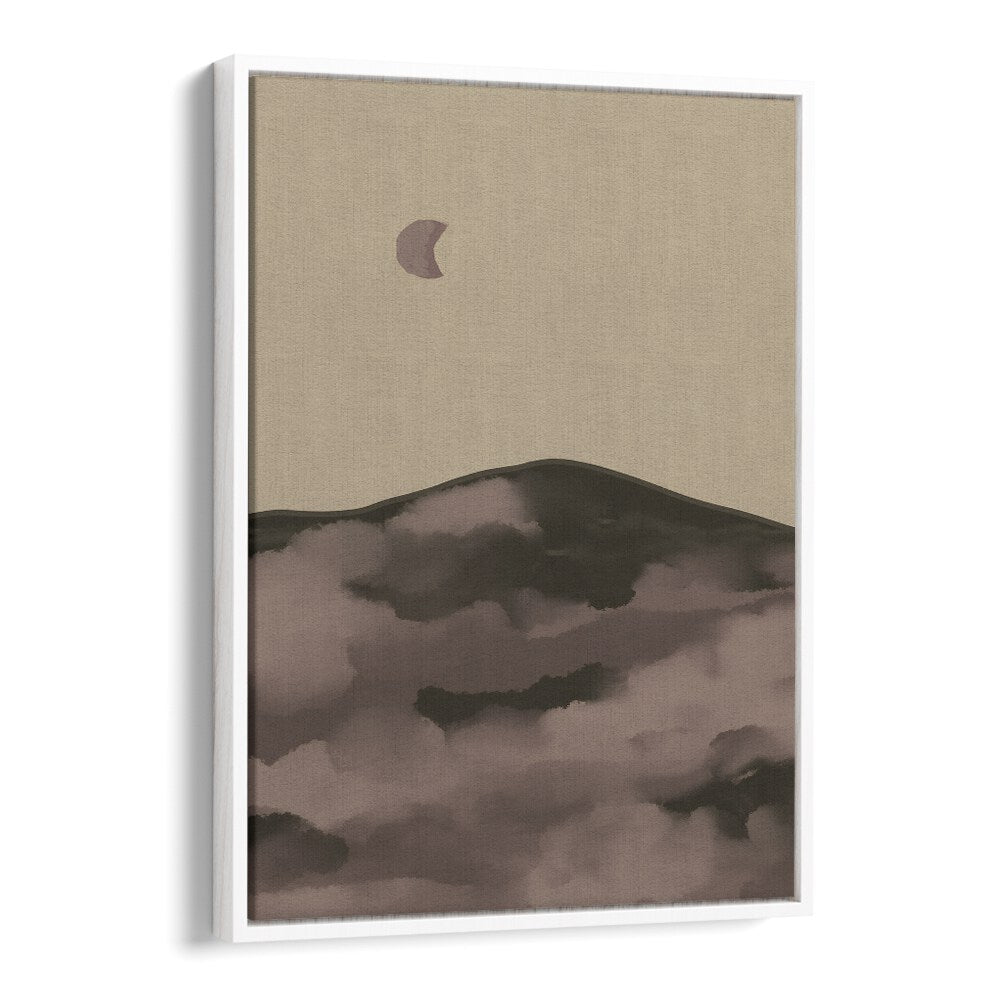Elegant NIGHT, LANDSCAPE PAINTINGS featuring serene hills and a crescent moon, perfect for tranquil evenings.