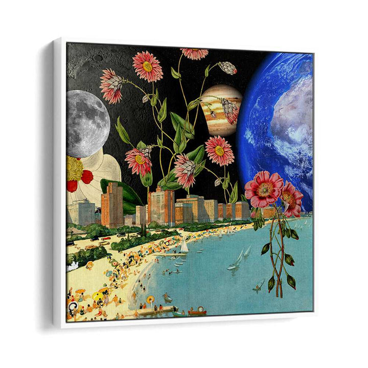 Surreal art print showcasing a vibrant beach with a view, perfect for enhancing your space. Ideal for nature lovers.