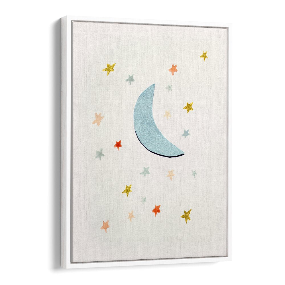 Whimsical MOON & STARS painting perfect for kids' rooms, featuring a charming crescent moon and colorful stars.