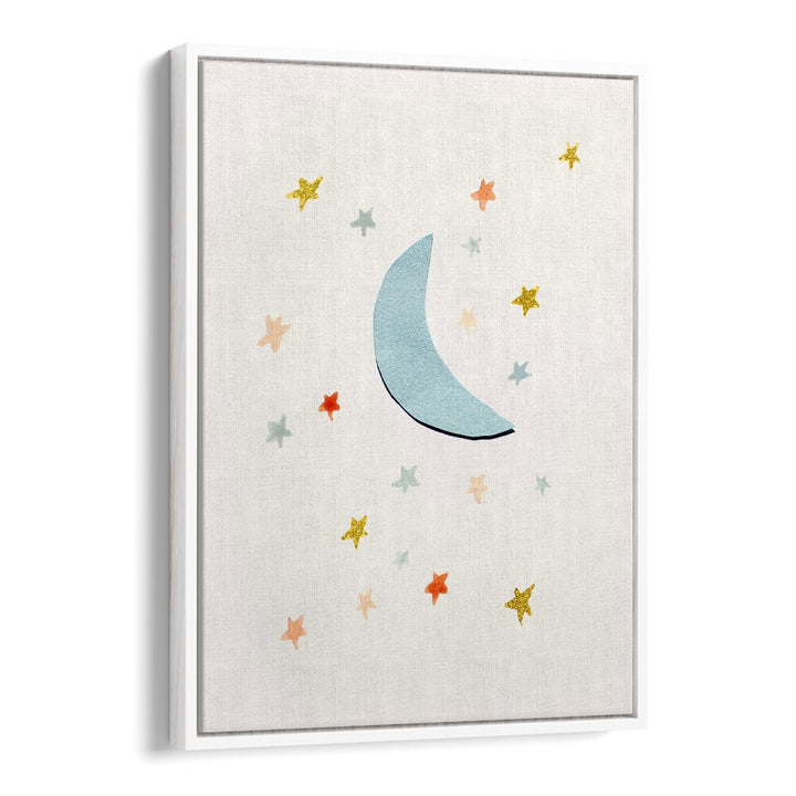 Whimsical MOON & STARS painting perfect for kids' rooms, featuring a charming crescent moon and colorful stars.