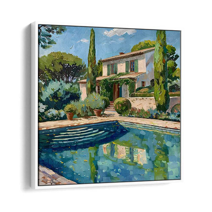 Charming HOUSE BY THE POOL MALLORCA reflects luxury and relaxation in a serene setting with vibrant greenery.