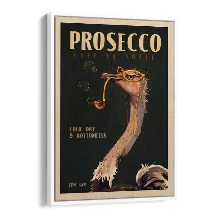 ART DECO PROSECCO WALL ART OF AN OSTRICH , CAFE ART PRINTS , CAFE POSTERS