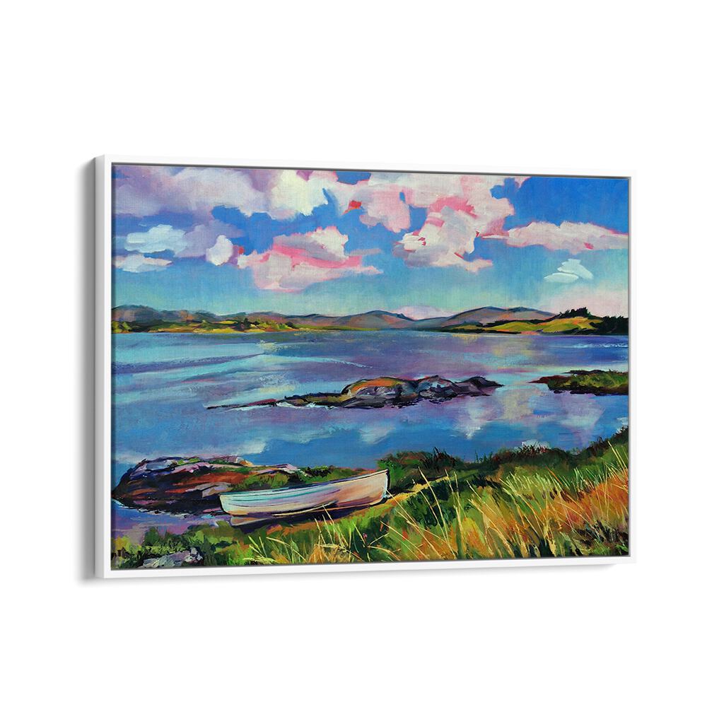 BOAT ON THE LAKE , BEACH PAINTINGS