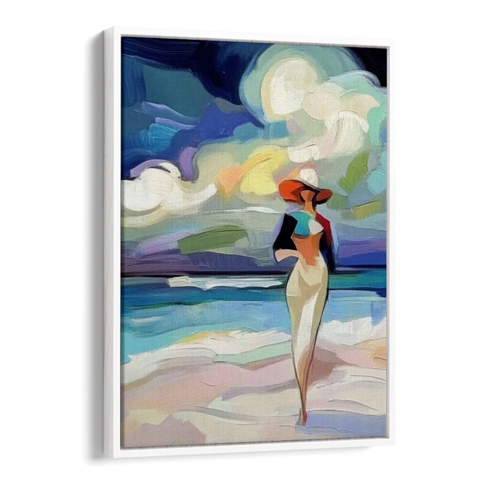 Elegant WOMAN ON THE BEACH artwork, capturing confidence and charm for your summer gatherings and beach outings.