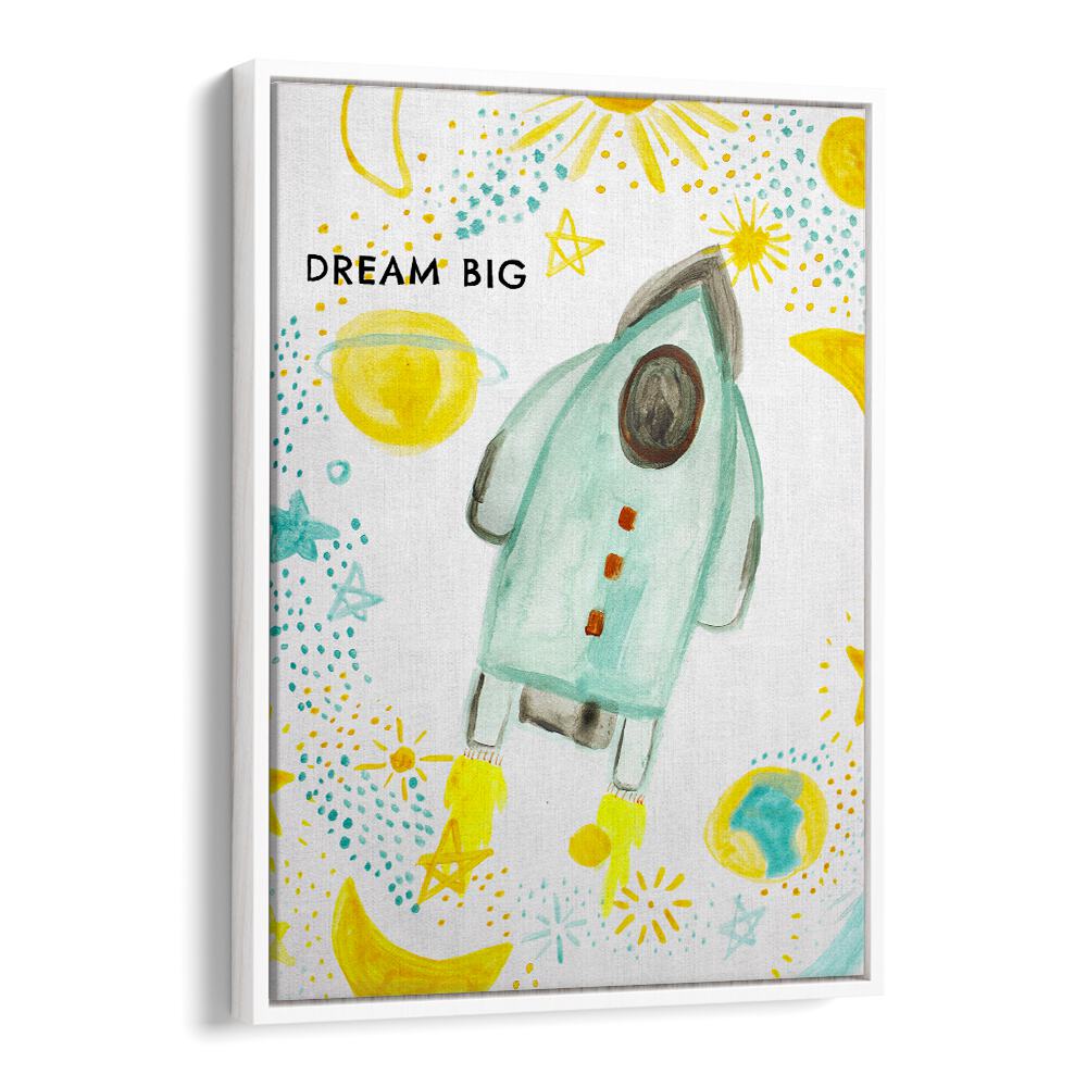 Colorful DREAM BIG, KIDS ROOM PAINTINGS featuring a rocket and stars, perfect for inspiring children's imaginations.