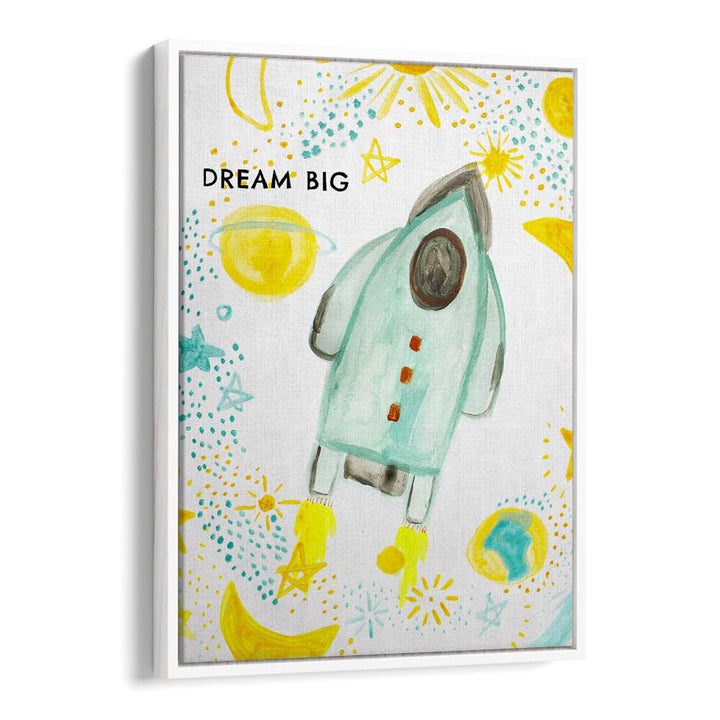 Colorful DREAM BIG, KIDS ROOM PAINTINGS featuring a rocket and stars, perfect for inspiring children's imaginations.