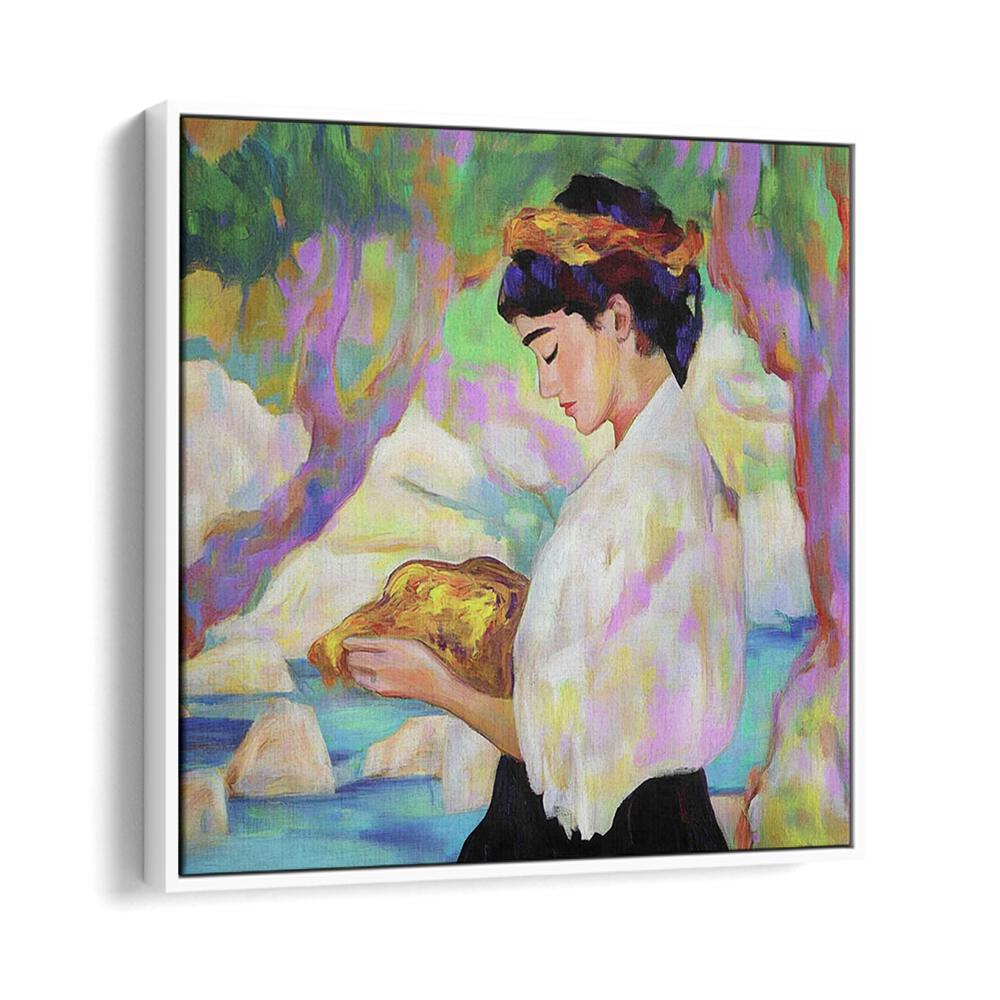 Stunning portrait of a WOMAN WITH A ROCK, showcasing strength and beauty in modern art by WHITEFLOATER.