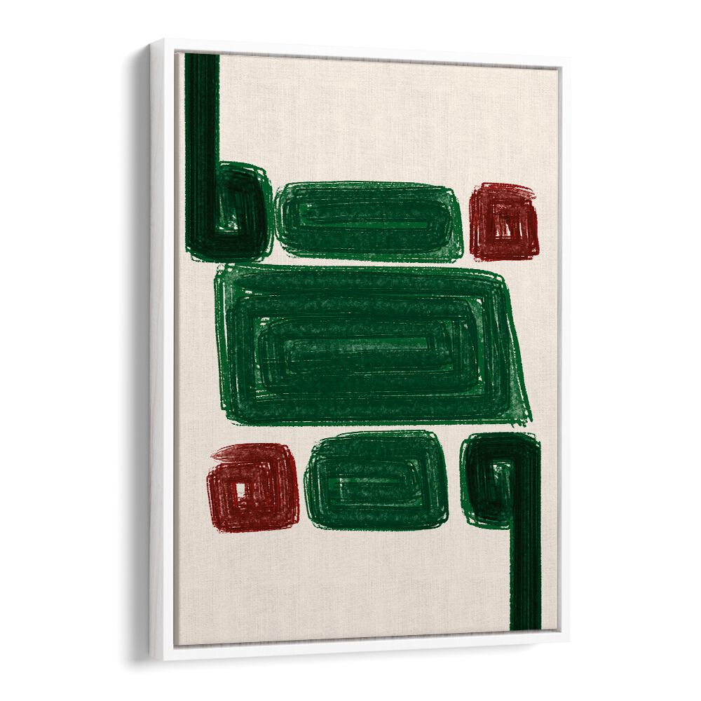 SIMPLEX III, ABSTRACT PAINTINGS feature vibrant green and red shapes, perfect for modern decor in any space.