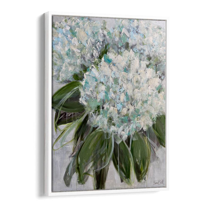 Beautiful DELICATE WHITE AND BLUE HYDRANGEAS, FLORAL FLOWER PAINTINGS add elegance to any living space.