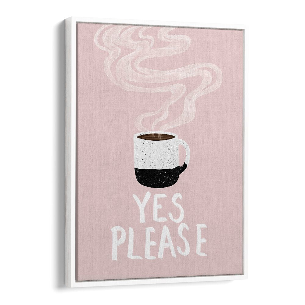 Whimsical art print featuring a coffee cup and the phrase “YES PLEASE , BAR” perfect for café decor.
