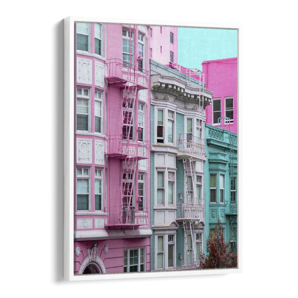 surreal painting - PINK AND BLUE ROW HOUSES IN SAN FRANCISCO by Asianmonk